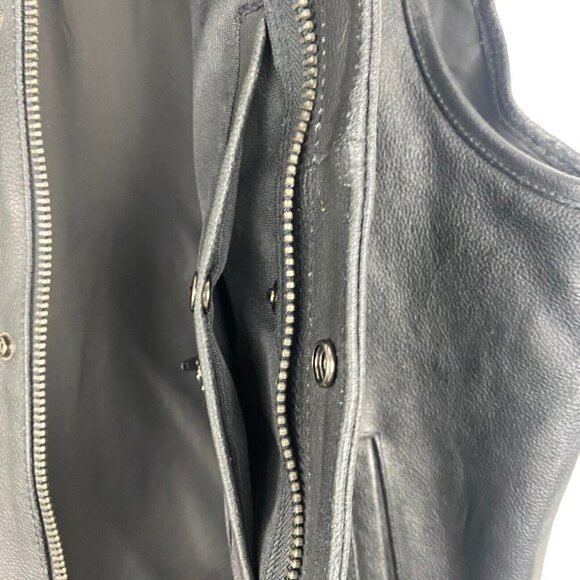 Dream Apparel Black Leather Lined Motorcycle Biker Vest Preacher Collar SZ 54 - Picture 9 of 11